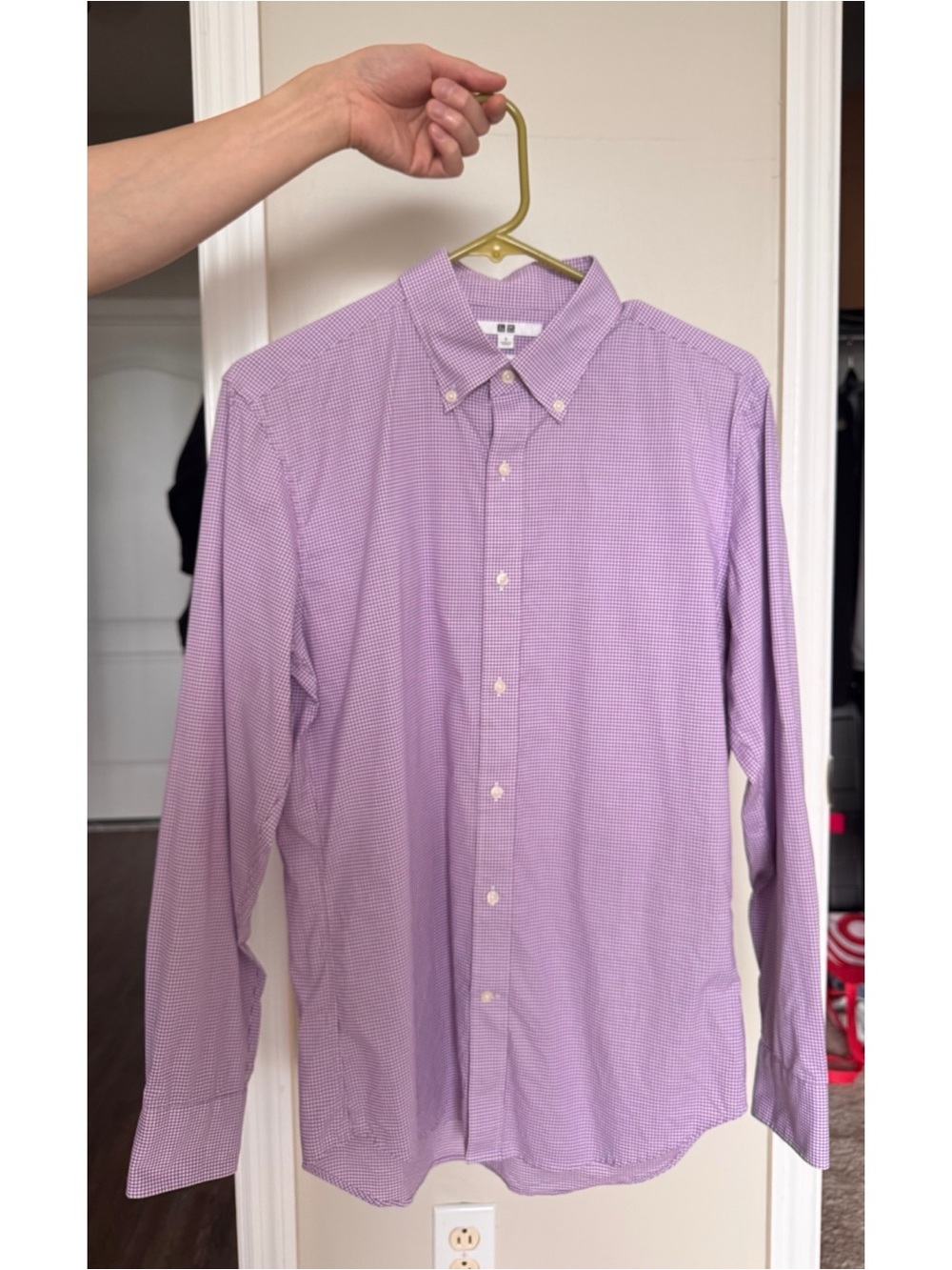Uniqlo Lavender Micro-Check Button-Down Dress Shirt